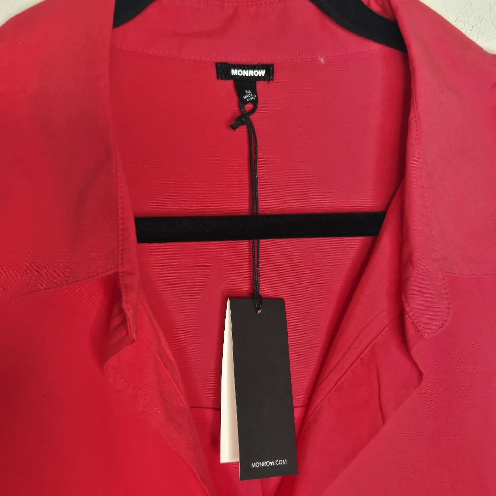 MONROW Fire Coral Oversized Poplin Button Down Shirt NWT Relaxed Coastal Top - Picture 9 of 11